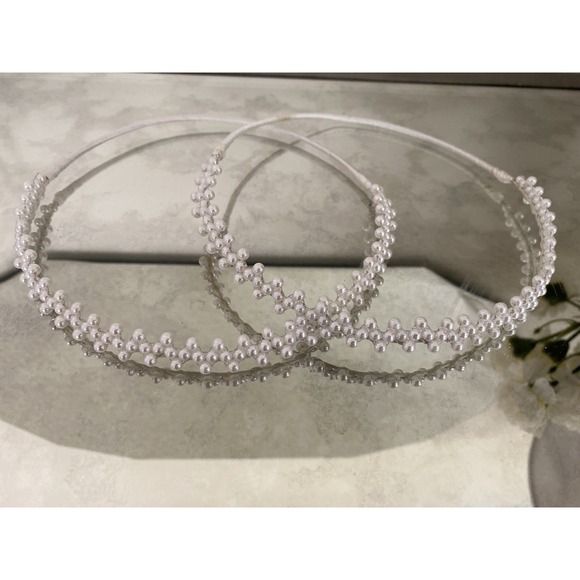 Greek Orthodox Vintage Wedding Stefana‎ 2 White Faux Pearl Bridal Tiara Crowns main image 16